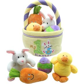 Genius Baby Toys Baby's My First Easter Basket: Deluxe 5-Piece Set with Easter Bunny, Baby Chick, Carrot & Easter Egg - Perfect Easter Baby Toy for Sensory Play & Keepsake Gift