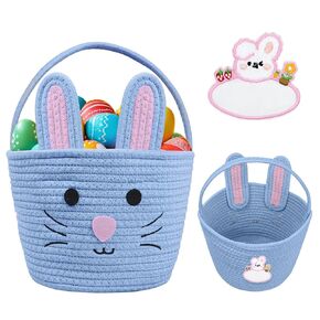 Easter Bunny Basket for Kids with Name Tag, Brown Small Woven Easter Basket for Girls, Easter Egg Hunt Baskets Bags Easter Gifts Basket for Girls Baby Kids Children 9.8 x 7.8 x 7.8"