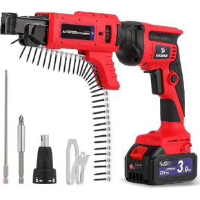 20V Drywall Collated Screw Gun with Auto-feed Attachment, Cordless Sheetrock Magazine Screwdriver with 5.0Ah Lithium Battery and Charger Battery-Powered Drill