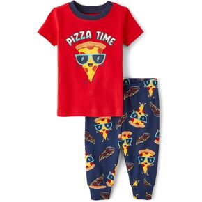 The Children's Place,Baby Boys,and Toddler Snug Fit 100% Cotton Short Sleeve Top and Pants 2 Piece Pajama Set,Pizza Time,6 Years