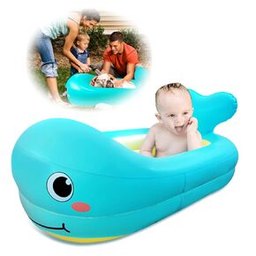 Inflatable Baby Bathtub - Portable Toddler Tub for Shower, Travel-Friendly, Easy to Deflate and Fold, Non-Slip, Thick Cushion for Safety, Ideal for 6-24 Months