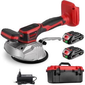 Tile Vibration Tool with 2x2000mAh Battery, Cordless Tile Vibration Leveling Machine with LCD Display, Tile Suction Cup Vibrating Tool, 10 Adjustable Speed