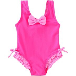 YOUNGER TREE Toddler Swimsuit Girl Cute Stripe One-Piece Ruffle Swimwear Baby Girl Bathing Suits with Bow