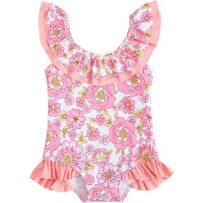Kucnuzki Baby Girl Swimsuit Toddler One Piece Bathing Suit Ruffles Bikini Tankini Set Summer Beach Swimwear