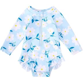 BMCiTYBM Baby Girls Swimsuits Long Sleeve Zipper One Piece UPF 50+ Sun Protection Swimwear Rash Guard