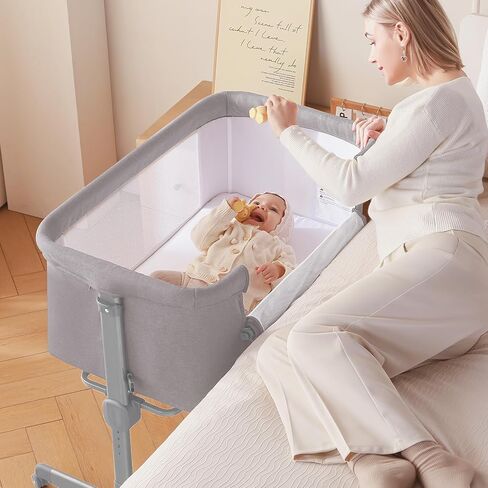 Larex Baby Bassinet ، 3 في 1 سرير سرير نائم للحديدين حديثي الولادة ، سرير محمول قابل للتعديل 7 سرير باسنيت مع مرتبة وعجلات رمادية داكنة in Kuwait
