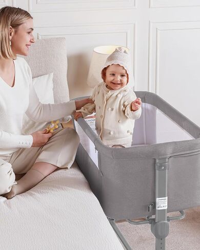 Larex Baby Bassinet ، 3 في 1 سرير سرير نائم للحديدين حديثي الولادة ، سرير محمول قابل للتعديل 7 سرير باسنيت مع مرتبة وعجلات رمادية داكنة in Kuwait