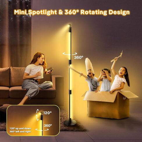 مصباح أرضي للزاوية - مصباح أرضي LED RGB أسود مع مزامنة الموسيقى و16 مليون لون DIY، تطبيق وجهاز تحكم عن بعد، مصباح زاوية ذكي حديث متغير اللون لغرفة النوم وغرفة المعيشة in Saudi Arabia