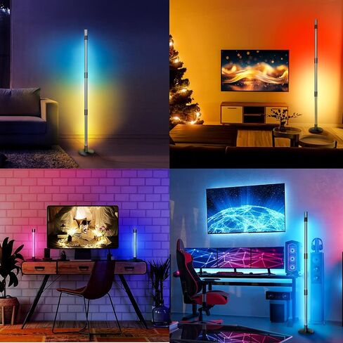 مصباح أرضي للزاوية - مصباح أرضي LED RGB أسود مع مزامنة الموسيقى و16 مليون لون DIY، تطبيق وجهاز تحكم عن بعد، مصباح زاوية ذكي حديث متغير اللون لغرفة النوم وغرفة المعيشة in Saudi Arabia