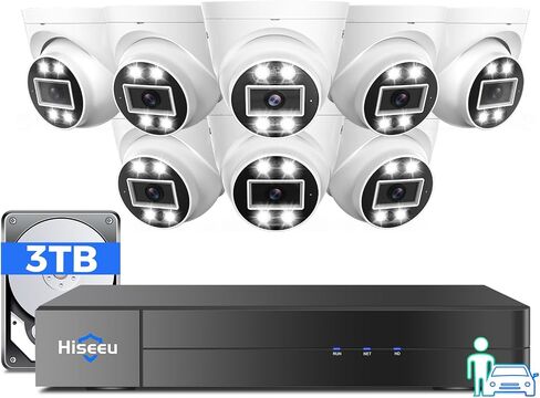 [121°Wide View] Hiseeu 4K PoE Security Camera System, 8 PoE 5MP Cameras Outdoor&Indoor, Human Vehicle Detect, Color Night Vision, 2 Way Audio, 7/24 Record, No Monthly Fee,CCTV Surveillance NVR Kit in Saudi Arabia