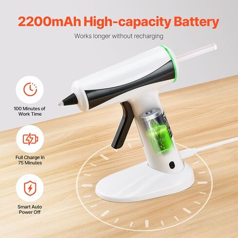 VEVOR Hot Glue Gun, Rechargeable Cordless Glue Gun, Mini Wireless Hot Glue Gun Kit with 2200mAh Battery, 20 Pcs Glue Sticks, Fast Preheating & High Temp, for Crafts, Arts, DIY, Quick Home Repairs in Kuwait