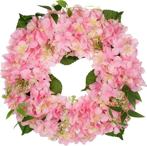 Briful Fall Hydrangea Wreaths 20'' Artificial Hydrangea Wreaths for Front Door Decor Autumn Silk Green Orange Beige Hydrangea Faux Wreaths for Home Mantle Wall Decorations in Saudi Arabia