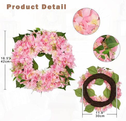 Briful Fall Hydrangea Wreaths 20'' Artificial Hydrangea Wreaths for Front Door Decor Autumn Silk Green Orange Beige Hydrangea Faux Wreaths for Home Mantle Wall Decorations in Saudi Arabia
