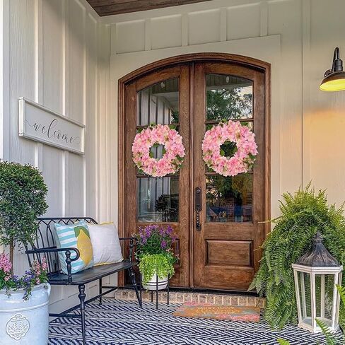 Briful Fall Hydrangea Wreaths 20'' Artificial Hydrangea Wreaths for Front Door Decor Autumn Silk Green Orange Beige Hydrangea Faux Wreaths for Home Mantle Wall Decorations in Saudi Arabia