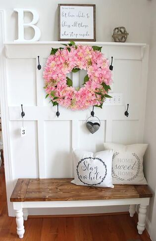 Briful Fall Hydrangea Wreaths 20'' Artificial Hydrangea Wreaths for Front Door Decor Autumn Silk Green Orange Beige Hydrangea Faux Wreaths for Home Mantle Wall Decorations in Saudi Arabia