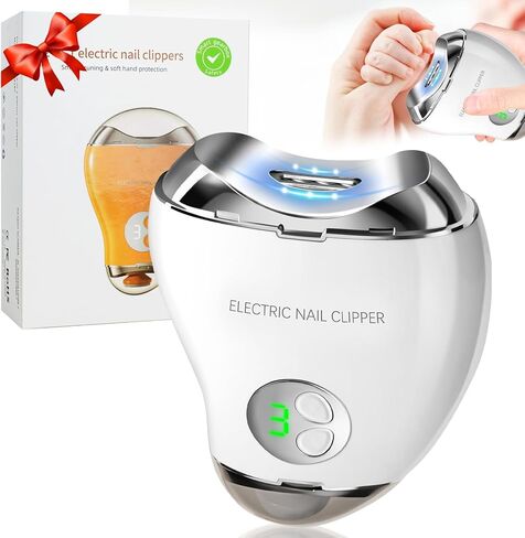 Electric Nail Clipper, 2 in 1 Automatic Nail Trimmer & Nail File, 3 Speeds LCD Digital Display, USB Rechargeable Safety Fingernail Trimmer with Nail Clip Storage for Baby (White) in Kuwait