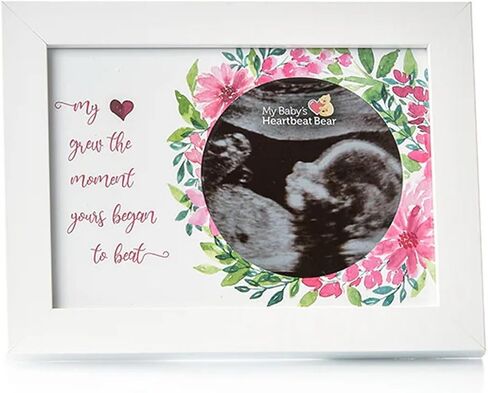 MBHB Wooden Ultrasound Photo Frames, 5x7 Real Wood White Picture Frame with 3.5" Circular Cutout, Beautiful Display for Baby's First Scan, Ideal Gift, Suitable for Nursery/Bedroom, My Heart Grew in Kuwait