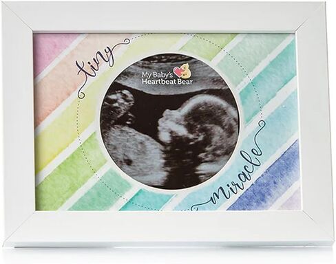 MBHB Wooden Ultrasound Photo Frames, 5x7 Real Wood White Picture Frame with 3.5" Circular Cutout, Beautiful Display for Baby's First Scan, Ideal Gift, Suitable for Nursery/Bedroom, My Heart Grew in Kuwait