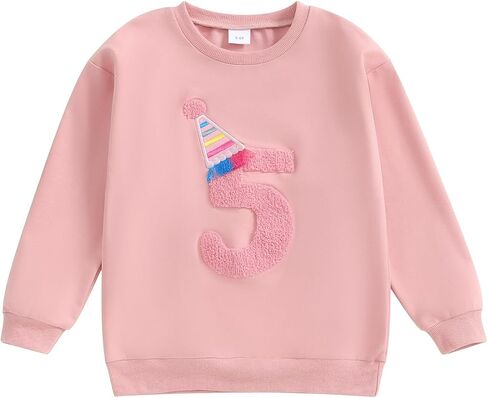 Lamuusaa Toddler Baby Girl Birthday Outfit Number 1/2/3/4/5/6 Embroidery Sweatshirt Oversized Pullover Shirts in Saudi Arabia