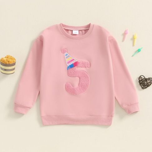 Lamuusaa Toddler Baby Girl Birthday Outfit Number 1/2/3/4/5/6 Embroidery Sweatshirt Oversized Pullover Shirts in Saudi Arabia