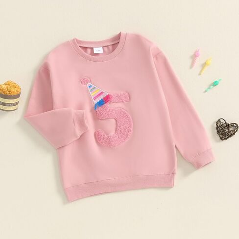 Lamuusaa Toddler Baby Girl Birthday Outfit Number 1/2/3/4/5/6 Embroidery Sweatshirt Oversized Pullover Shirts in Saudi Arabia