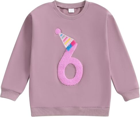 Lamuusaa Toddler Baby Girl Birthday Outfit Number 1/2/3/4/5/6 Embroidery Sweatshirt Oversized Pullover Shirts in Saudi Arabia