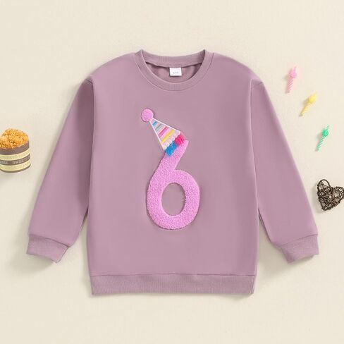 Lamuusaa Toddler Baby Girl Birthday Outfit Number 1/2/3/4/5/6 Embroidery Sweatshirt Oversized Pullover Shirts in Saudi Arabia
