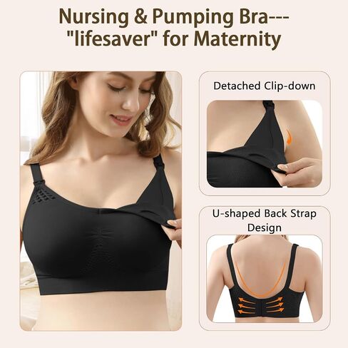 4HOW Pumping Bra Hands Free Nursing Pumping aBra All in One Wireless Padded Maternity Bralette for Large Bust in Kuwait