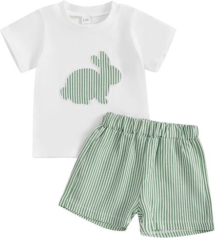 Lamuusaa Toddler Baby Boy Easter Oester الزي القصير الأرنب/الشاحنة Carrot T-Shirt Strip in Kuwait