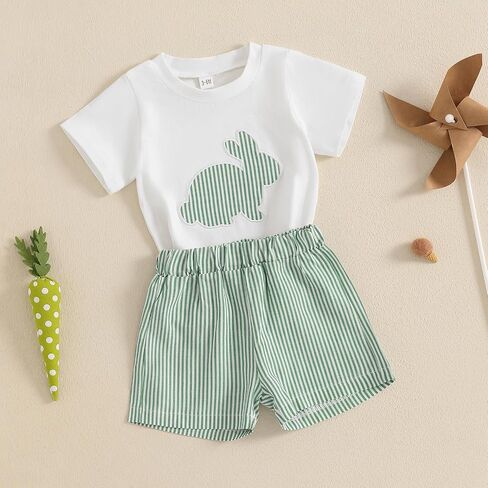 Lamuusaa Toddler Baby Boy Easter Oester الزي القصير الأرنب/الشاحنة Carrot T-Shirt Strip in Kuwait