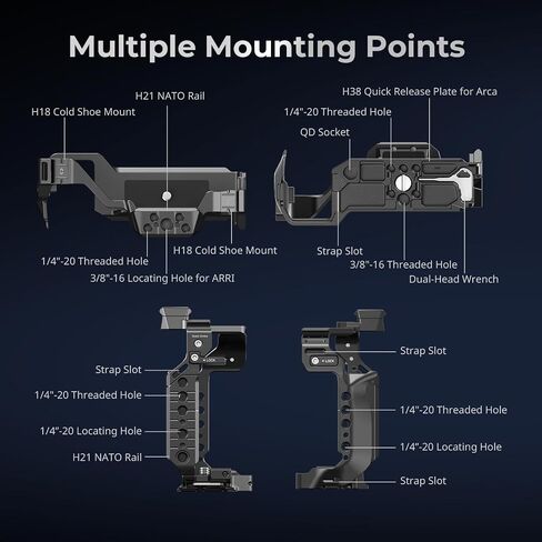 طقم قفص SmallRig S1R II لـ Panasonic Lumix S1R II مع مقبض علوي ، مشبك كابل لـ HDMI و USB-C ، لوحة إطلاق سريعة مدمجة لـ ARCA ، مع 1/4 ''-20 و 3/8 '-16 ثقوب ملولبة -4903 in Kuwait