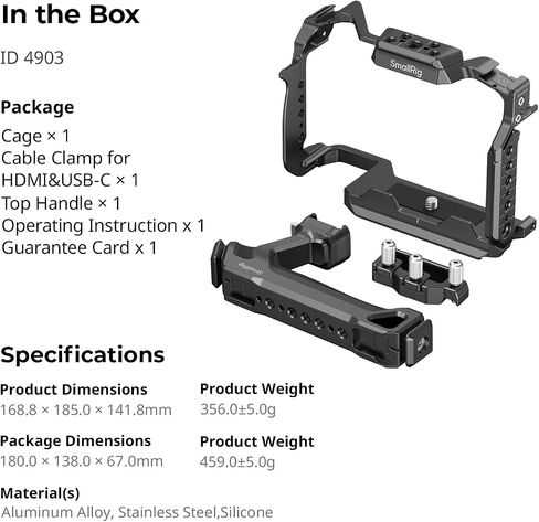 طقم قفص SmallRig S1R II لـ Panasonic Lumix S1R II مع مقبض علوي ، مشبك كابل لـ HDMI و USB-C ، لوحة إطلاق سريعة مدمجة لـ ARCA ، مع 1/4 ''-20 و 3/8 '-16 ثقوب ملولبة -4903 in Kuwait