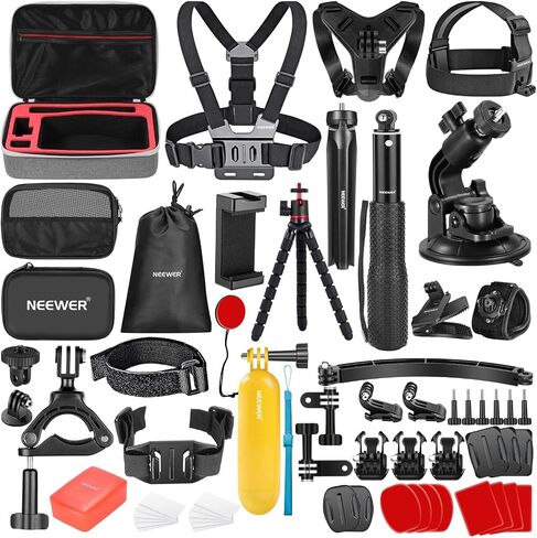 NEEWER 35 in 1 Action Camera Pro Accessories Kit Compatible with DJI Osmo Action 5 Pro 4 3 GoPro, Quick Release Adapter Mount for Diving Hiking Motorcycling Mountain Cycling Skiing Surfing Vlog, GP-51 in Kuwait
