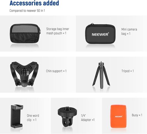 NEEWER 35 in 1 Action Camera Pro Accessories Kit Compatible with DJI Osmo Action 5 Pro 4 3 GoPro, Quick Release Adapter Mount for Diving Hiking Motorcycling Mountain Cycling Skiing Surfing Vlog, GP-51 in Kuwait