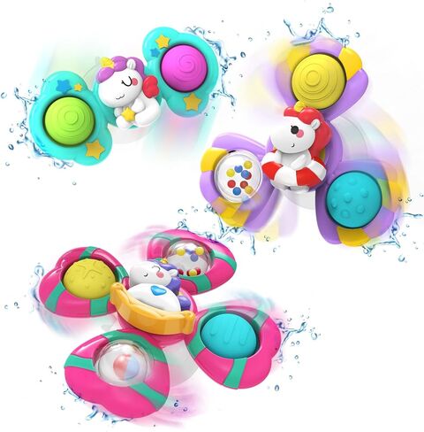 3PCS Suction Cup Spinner Toys,Bath Toys for Baby 12 18 Months,Toys for 1 2 Year Old Toddler Girls,Sensory Toys for Toddlers 1-3 First Birthday Baby Gifts for Girls in Kuwait