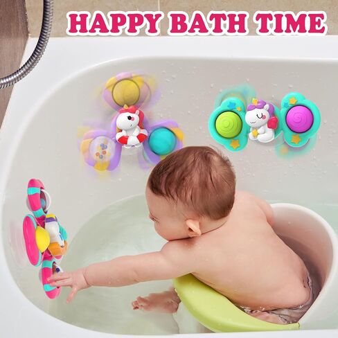 3PCS Suction Cup Spinner Toys,Bath Toys for Baby 12 18 Months,Toys for 1 2 Year Old Toddler Girls,Sensory Toys for Toddlers 1-3 First Birthday Baby Gifts for Girls in Kuwait