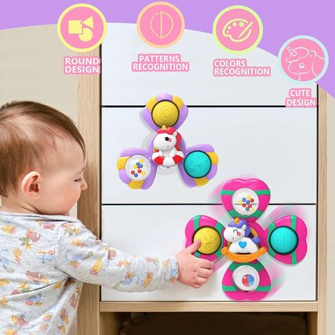 3PCS Suction Cup Spinner Toys,Bath Toys for Baby 12 18 Months,Toys for 1 2 Year Old Toddler Girls,Sensory Toys for Toddlers 1-3 First Birthday Baby Gifts for Girls in Kuwait
