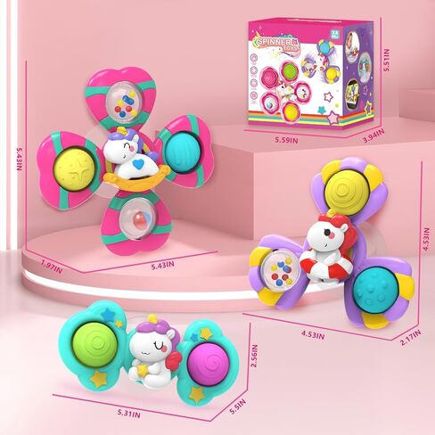 3PCS Suction Cup Spinner Toys,Bath Toys for Baby 12 18 Months,Toys for 1 2 Year Old Toddler Girls,Sensory Toys for Toddlers 1-3 First Birthday Baby Gifts for Girls in Kuwait