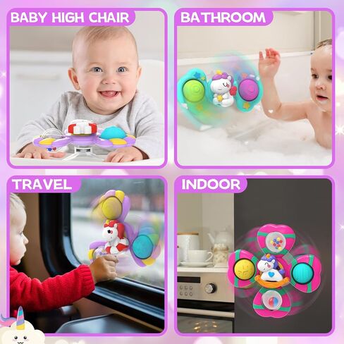 3PCS Suction Cup Spinner Toys,Bath Toys for Baby 12 18 Months,Toys for 1 2 Year Old Toddler Girls,Sensory Toys for Toddlers 1-3 First Birthday Baby Gifts for Girls in Kuwait
