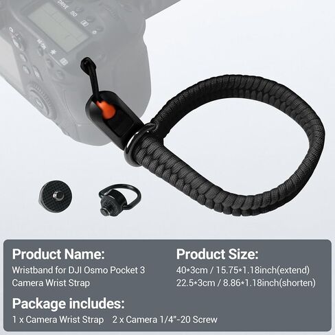 CYNOVA DJI Osmo Pocket 3 Accessories, Adjustable Nylon Hand Wrist Straps Lanyard with a 1/4" Screw, For Insta360 Selfie Stick, Go pro, Nikon Canon Sony Samsung Dslr Cameras, black in Kuwait