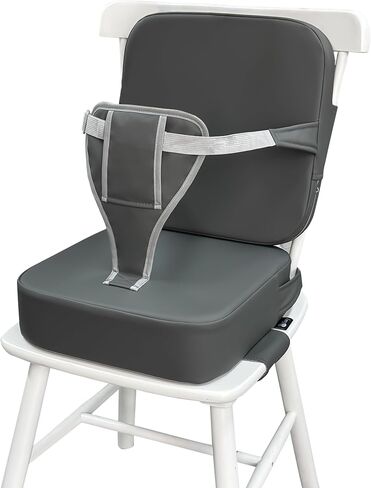 Toddler Booster Seat for Dining Table, Booster Seat Kitchen Chair with Backrest and Adjustable Seat Belts, Non-Slip, Portable Travel, Waterproof, Easy Clean - Dark Grey in Kuwait