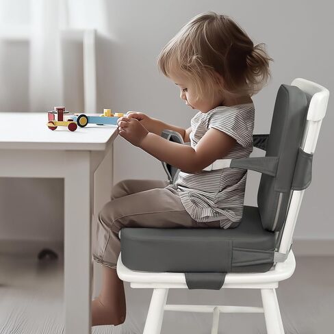 Toddler Booster Seat for Dining Table, Booster Seat Kitchen Chair with Backrest and Adjustable Seat Belts, Non-Slip, Portable Travel, Waterproof, Easy Clean - Dark Grey in Kuwait