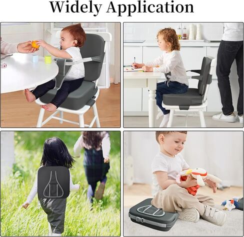 Toddler Booster Seat for Dining Table, Booster Seat Kitchen Chair with Backrest and Adjustable Seat Belts, Non-Slip, Portable Travel, Waterproof, Easy Clean - Dark Grey in Kuwait