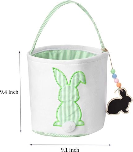 CHOIEO Easter Basket, Bunny Baskets with Pom-Pom Tail, Stripe Pattern, Bucket for Egg Hunts, Easter Gifts (Blue+Green) in Saudi Arabia
