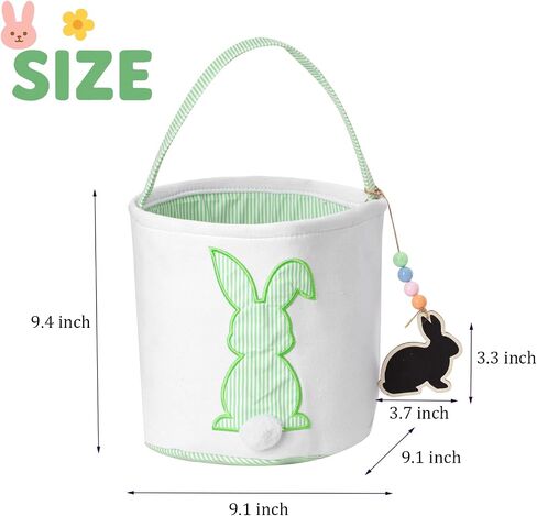 CHOIEO Easter Basket, Bunny Baskets with Pom-Pom Tail, Stripe Pattern, Bucket for Egg Hunts, Easter Gifts (Blue+Green) in Saudi Arabia