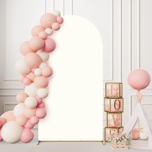 Minetom 7.2FT Metal Backdrop Stand with Wedding Arch Cover Spandex for Birthday Party Baby Shower Graduation Ceremony Decoration, White in Saudi Arabia