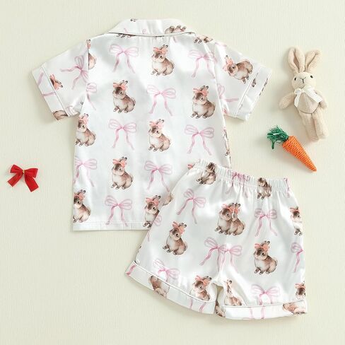 Kuriozud 4th of July Baby Girl Pajamas Silk Stain Pjs Summer Shirt Tops+Shorts 2Piece Set Toddler Kids Little Girl Sleepwear in Kuwait