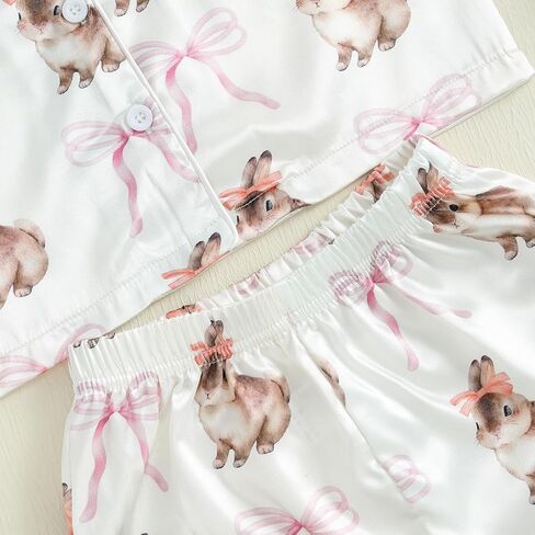 Kuriozud 4th of July Baby Girl Pajamas Silk Stain Pjs Summer Shirt Tops+Shorts 2Piece Set Toddler Kids Little Girl Sleepwear in Kuwait