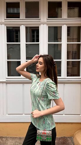 LUYAA Puff Short Sleeve Shirt for Women Dressy Casual Summer Tops V Neck Keyhole Blouses S-XXL in Saudi Arabia