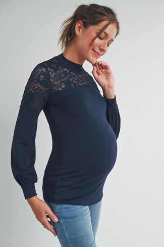 Womens Floral Lace Long Sleeve Mock Neck Maternity Top in Saudi Arabia